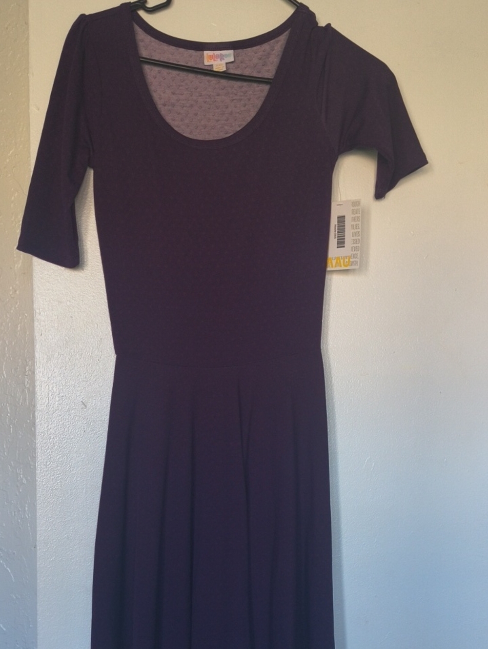 LuLaRoe Deep Purple Scoop Neck Long Sleeve Midi Dress XXS Can Fit small